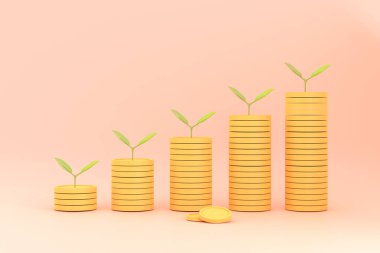 Üç boyutlu. Bozuk para yığınları üzerinde çizgi film Ağacı bir grafik şeklinde küçük boyuttan büyük boyuta sıralanır