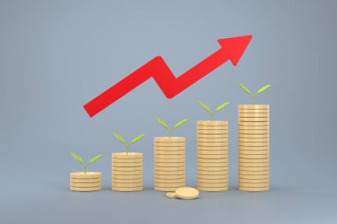 Üç boyutlu. Bozuk para yığınları üzerinde çizgi film Ağacı bir grafik şeklinde küçük boyuttan büyük boyuta sıralanır