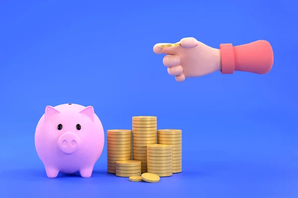 Hand Putting Coin Pink Piggy Bank Stacking Coin Saving Concept — Stock Photo, Image