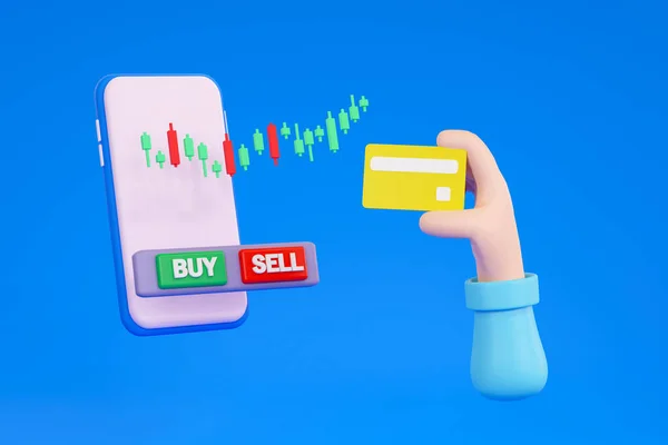 Cartão Crédito Smartphone Com Aplicativo Mercado Ações Tela Fazendo Pagamentos — Fotografia de Stock