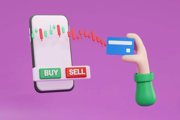 Cartão Crédito Smartphone Com Aplicativo Mercado Ações Tela Fazendo Pagamentos — Fotografia de Stock