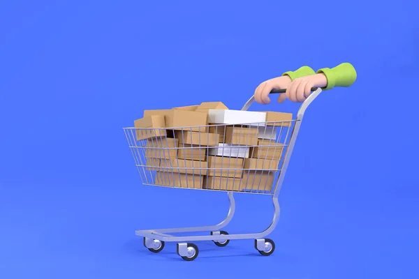 Een Hand Close Duwen Van Een Kar Een Supermarkt — Stockfoto