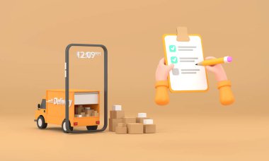 Üç boyutlu. Bir kuryenin çizdiği el yazısı Clipboar 'a kontol edildi.