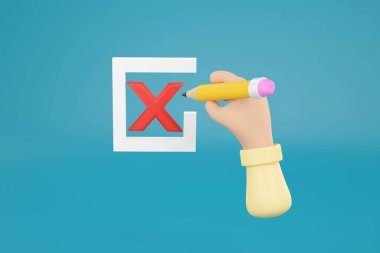 Üç boyutlu. Çizgi film el kontrol listesi kavramı, işaretli kutular üzerinde işaretleme işareti