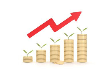 Üç boyutlu. Bozuk para yığınları üzerinde çizgi film Ağacı bir grafik şeklinde küçük boyuttan büyük boyuta sıralanır