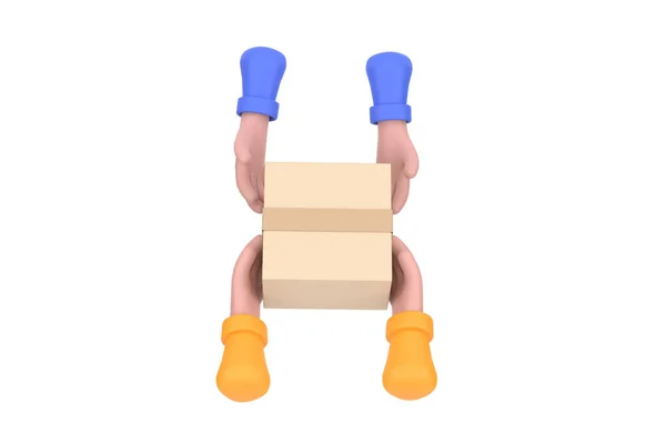 3Dだ 配達人の手に小包の段ボール箱 配送サービスのコンセプト — ストック写真