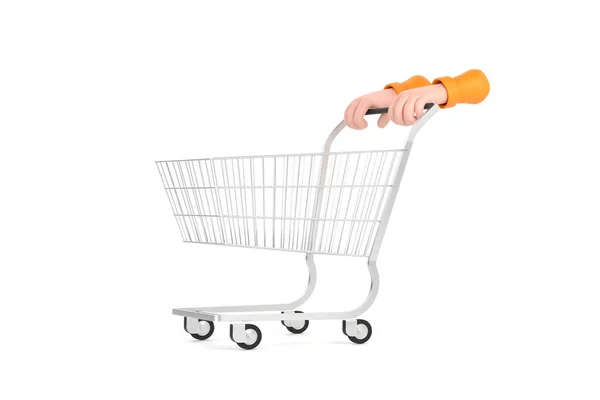 Hand Close Pushing Cart Supermarket Store — Stock Photo, Image