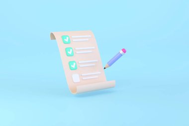 Üç boyutlu. Belge görev yönetimi yapılacaklar listesi, iş proje planı konsepti, hızlı kontrol listesi, gönderme pla