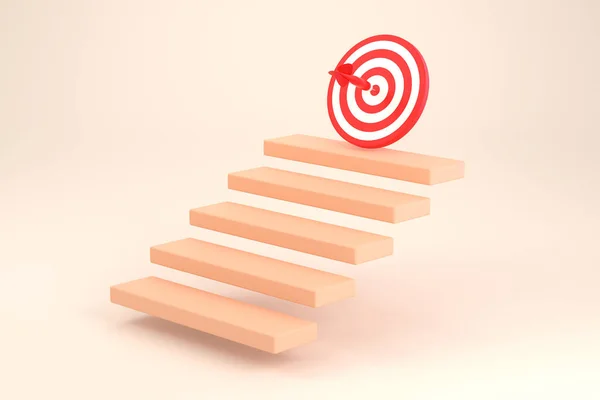 3D. step with red arrow center on top stair. business strategy step to success. goal and target achievement concep