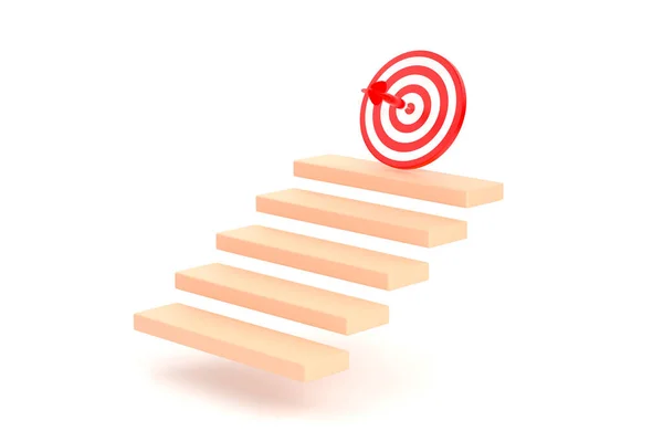 3D. step with red arrow center on top stair. business strategy step to success. goal and target achievement concep