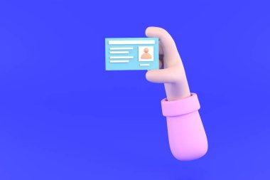 3D. Cartoon businessman Hand holding Id card