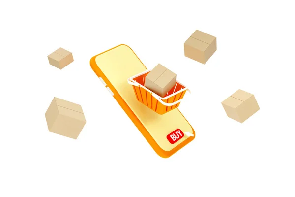 Shopping Baskets Parcel Box Cart Image Box Float Air Smartphone — Stockfoto