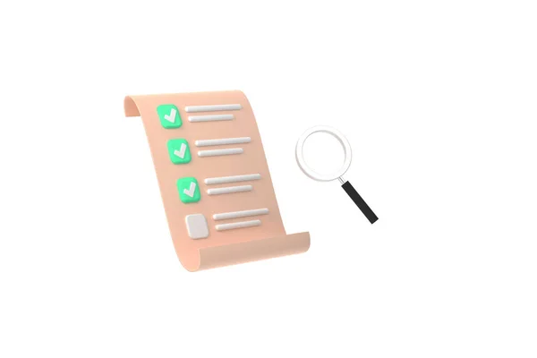 Checklist Paper Hand Holding Magnifying Glass Paper Check Marks Tick — ストック写真
