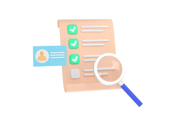 Card Magnifying Glass Checklist Paper Recruitment Staff Human Resources Job — Foto Stock