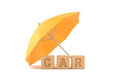 3D. yellow umbrella protecting car for car insurance concep