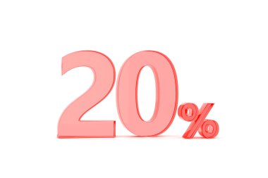 3D. Percentage icon 3D in red glass on white background 3d illustratio
