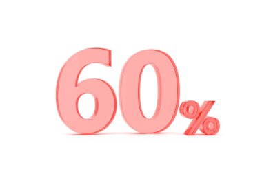 3D. Percentage icon 3D in red glass on white background 3d illustratio