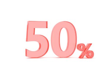 3D. Percentage icon 3D in red glass on white background 3d illustratio