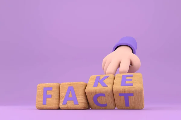 Hand Turns Dice Changes Word Fake Fact — Stock Photo, Image