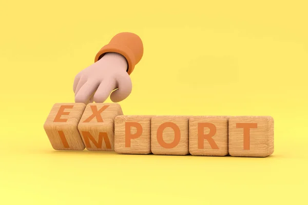 Рука Перетворює Кубики Змінює Слово Імпорт Експорт — стокове фото