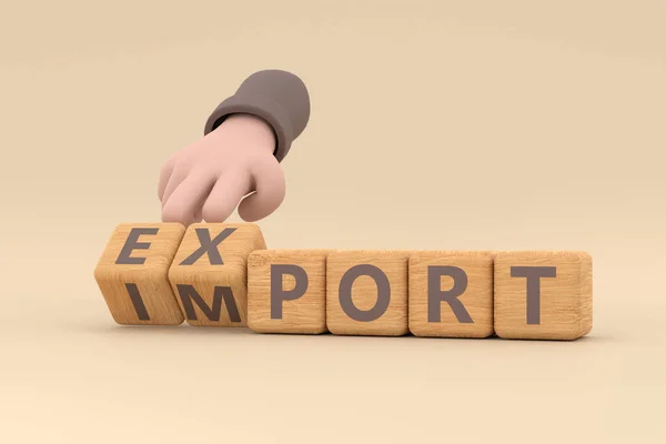 Рука Перетворює Кубики Змінює Слово Імпорт Експорт — стокове фото