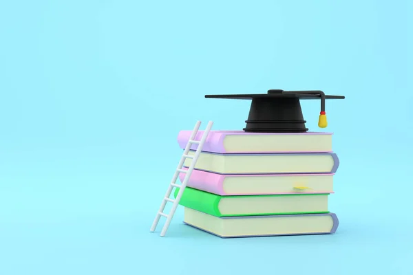 Onderwijs Met Een Ladder Rusten Tegen Een Stapel Boeken Met — Stockfoto