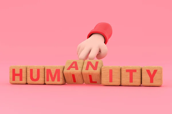 Рука Перетворює Кубики Змінює Слово Людяність Людяність — стокове фото