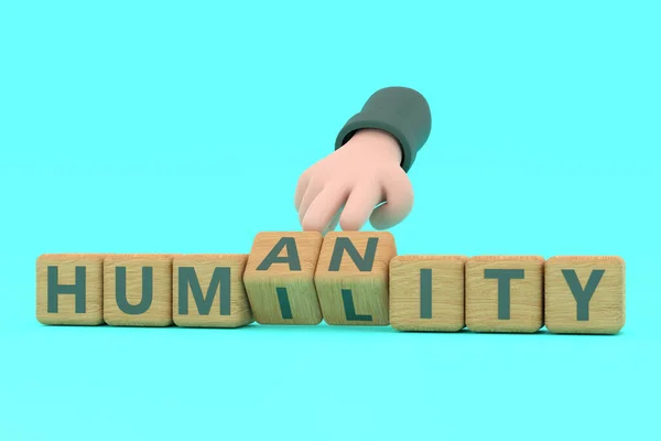 Mão Transforma Dados Muda Palavra Humanidade Para Humildade — Fotografia de Stock