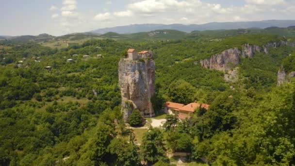 Aerial View Katskhi Pillar Georgia — Videoclip de stoc
