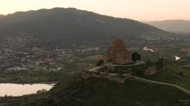 Aerial view of Jvari Monastery before sunset