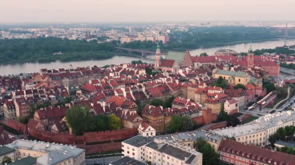 Aerial View Warsaw Old Town Evening — 비디오