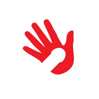 An abstract sign of the red hand and penis gland silhouette. Isolated Vector Illustration