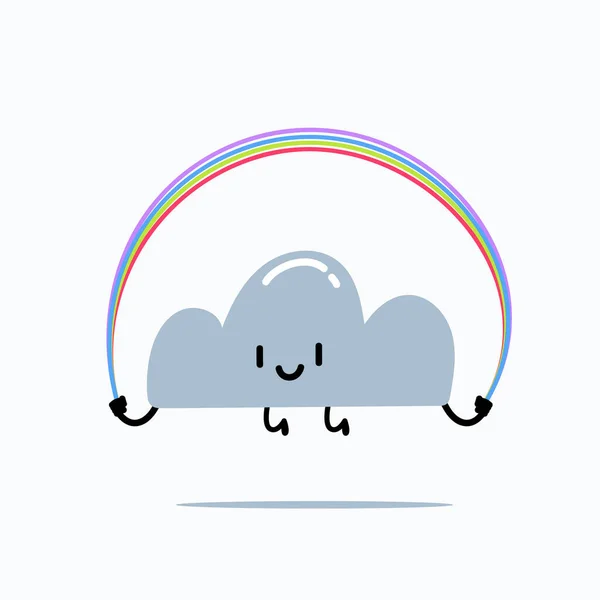 Una Nube Está Jugando Saltar Cuerda Con Arco Iris Ilustración — Vector de stock