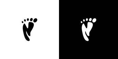Basit ve modern harf N harfinin baş harfleri ayak izi logosu tasarımı