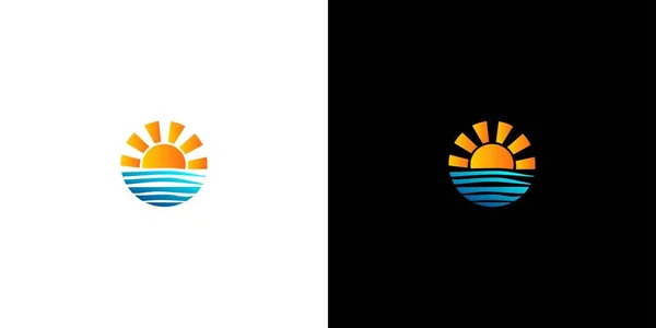 Elegant Beautiful Beach Scenery Illustration Logo — Stok Vektör