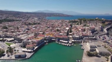 Aerial view. Rethymno town on the island of Crete. Tourist part of the city with an amazing atmosphere.