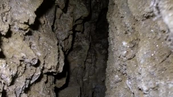 Underground cave made of gypsum crystal. — Stock Video