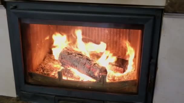 Fuego ardiente en la chimenea de la casa. Efecto de relajación. Protector de pantalla para TV — Vídeo de stock