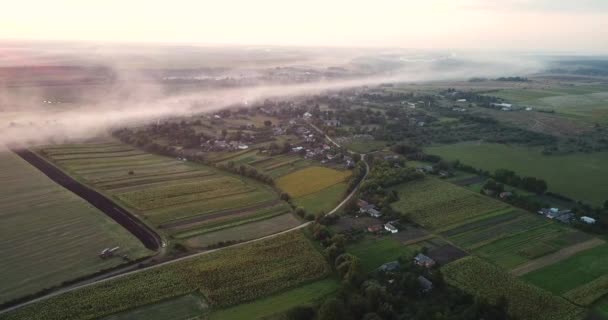 Nascer do sol e nevoeiro matutino sobre o campo. — Vídeo de Stock