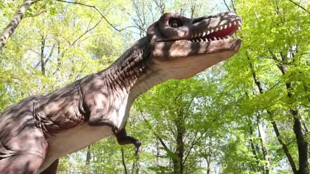 Grote bewegende modellen van Jurassic dinosaurussen. — Stockvideo