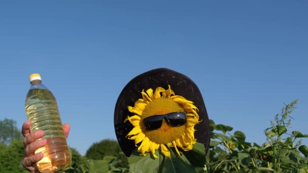 Hűvös napraforgó kalapban és napszemüvegben — Stock videók