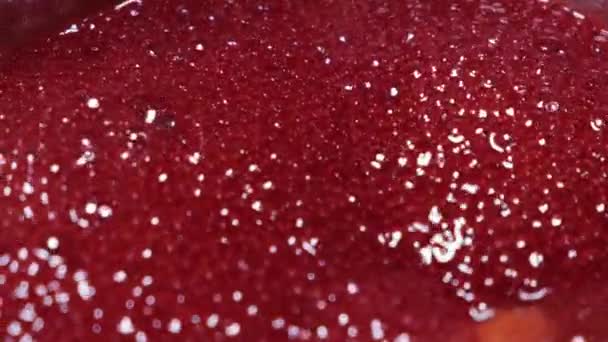 Rote Blasen steigen in einer dicken Flüssigkeit auf, — Stockvideo
