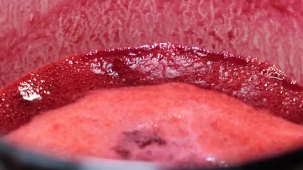 Ovoce se vaří ve vroucí vodě, aby se malinový džem — Stock video