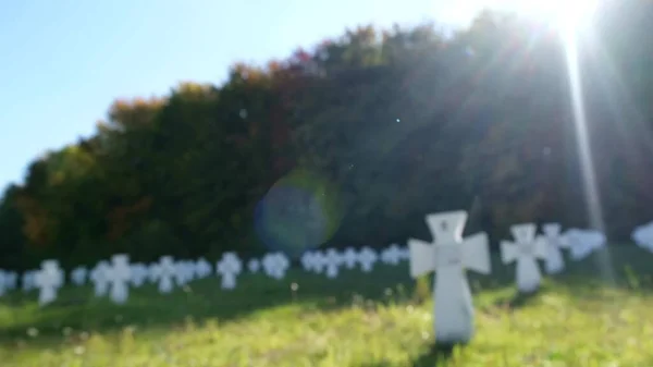 Cementerio con cruces blancas en un día soleado. —  Fotos de Stock