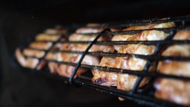 Tavuklar ızgara fırınında pişirilir. — Stok video