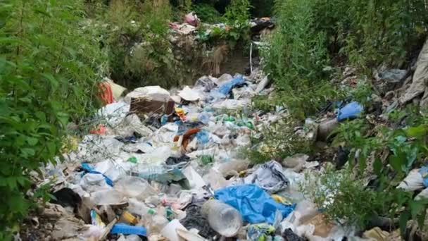 Müllkippen am Straßenrand verschmutzen die Umwelt stark. Indien. — Stockvideo