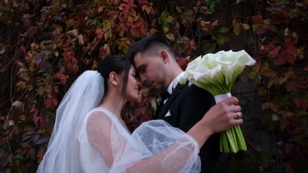 คู่รักในวันแต่งงานของพวกเขา งานแต่งงานสไตล์อิตาลี . — วีดีโอสต็อก