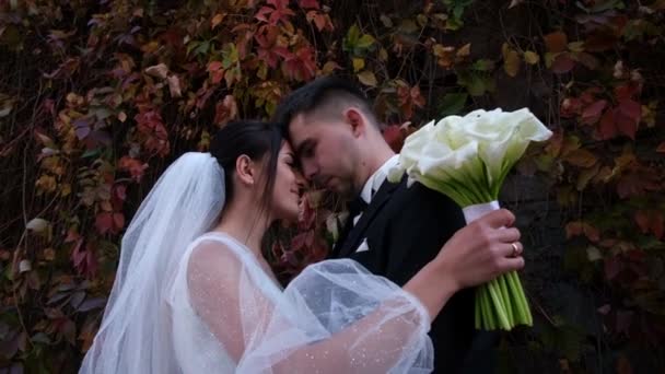 Pareja enamorada el día de su boda. Boda estilo italiano. — Vídeos de Stock