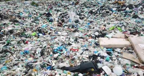 Környezeti katasztrófa az óceán partján, a műanyaghulladék szétszóródik mindenhol.. — Stock videók