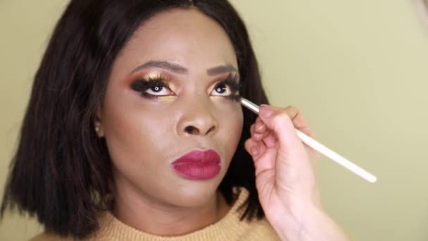 Beautiful African American girl doing face makeup — Vídeo de stock